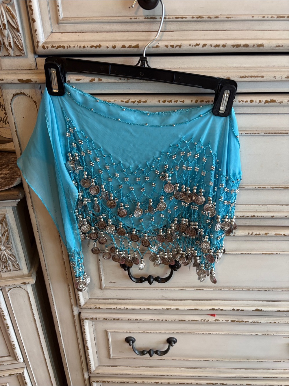 Turquoise Beaded Coin Fringe Scarf - Women Accessories